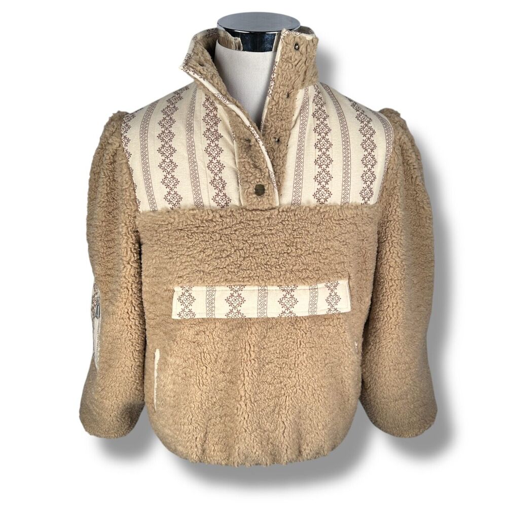 Driftwood  1/4 Snap Fleece Sherpa‎ Jacket Women’s Large Beige Aztec Geometric